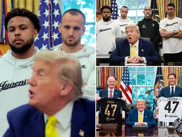 ٹرمپ کی فٹبال ٹیم سے ملاقات؛ کیا ٹیم میں کوئی ٹرانس جینڈر خاتون ہے!