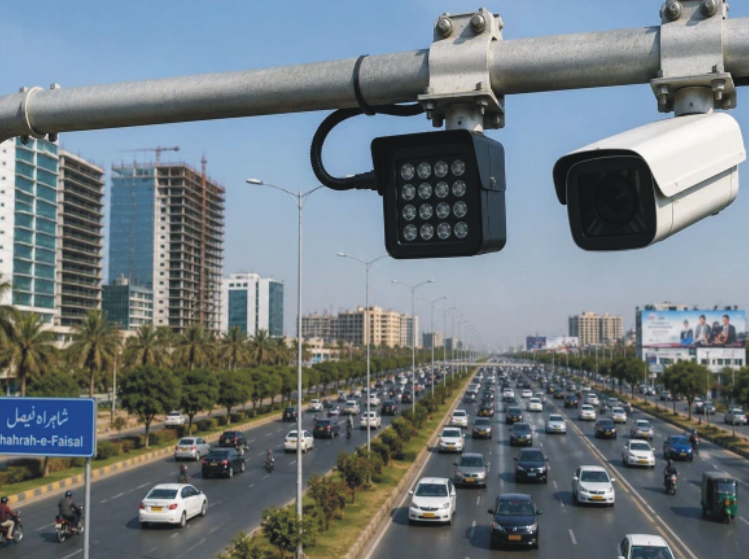 کراچی میں شارع فیصل پر لین کی خلاف ورزی پر ای چالان کا آغاز